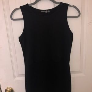 Black minidress with scallop details
